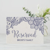 麻とネイビーレースの結婚式予約サイン 招待状 (スタンド正面)