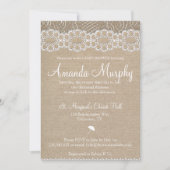 麻とビンテージのレースのベビーシャワーの招待状 招待状 (正面)