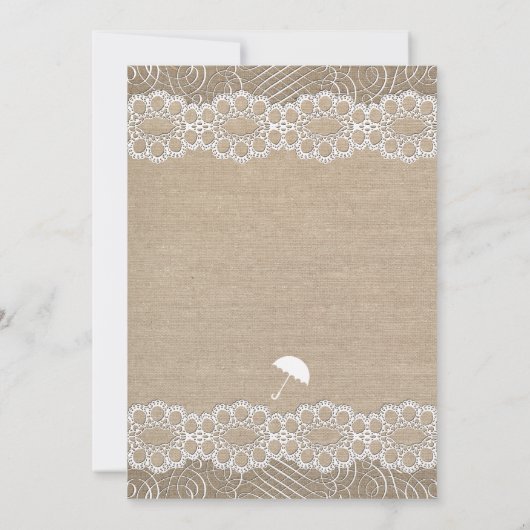麻とビンテージのレースのベビーシャワーの招待状 招待状 (裏面)