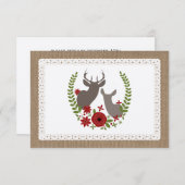 麻とレースにインスパイアされたクリスマスの鹿の返信カード 出欠カード (正面/裏面)