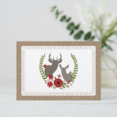 麻とレースにインスパイアされたクリスマスの鹿の返信カード 出欠カード (スタンド正面)