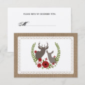 麻とレースにインスパイアされたクリスマスの鹿の返信ハガキ 出欠カード (正面/裏面)
