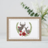 麻とレースにインスパイアされたクリスマスの鹿の返信ハガキ 出欠カード (スタンド正面)