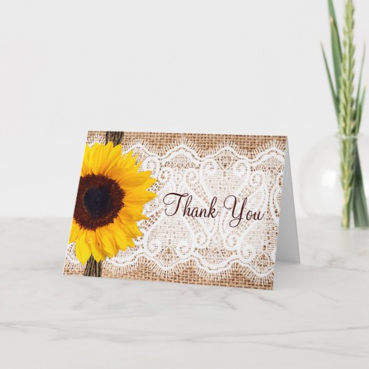 麻とレースのひまわり感謝カード サンキューカード (正面)