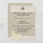 麻とレースのイニシャル返信カード 招待状 (正面/裏面)