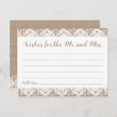 麻とレースのウェディングウィッシュカード、ラスティック ポストカード (正面/裏面)