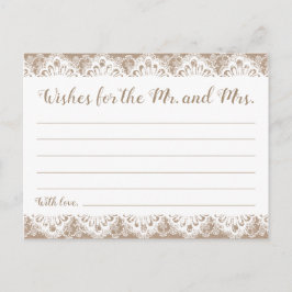 麻とレースのウェディングウィッシュカード、ラスティック ポストカード