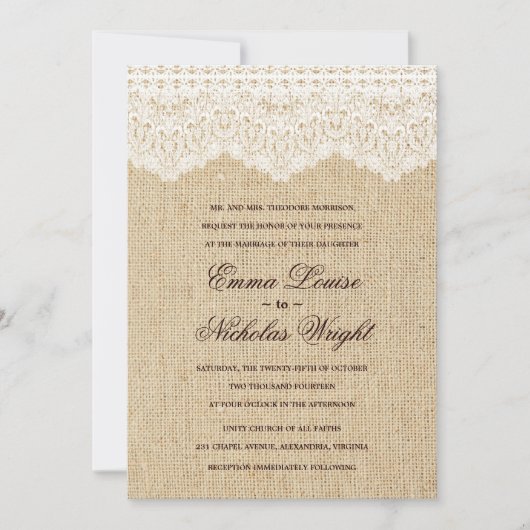 麻とレースのウェディング招待状 招待状 (正面)