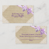 麻とレースのパープルリボン ベビーシャワー おむつラッフル エンクロージャーカード (正面/裏面)