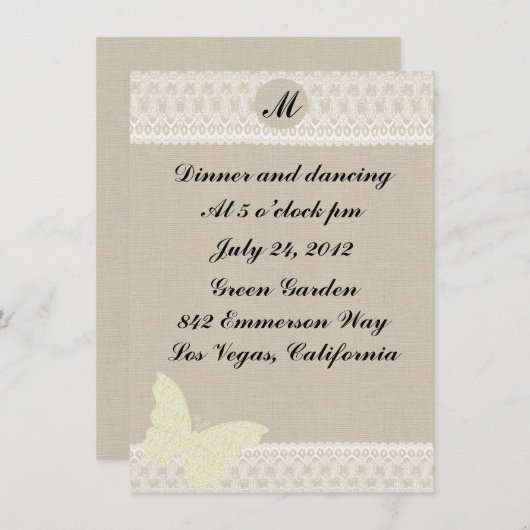 麻とレースのモノグラム受付カード 招待状 (正面/裏面)