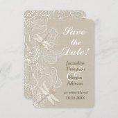 麻とレースのラスティックな結婚式のSave The Date 招待状 (正面/裏面)