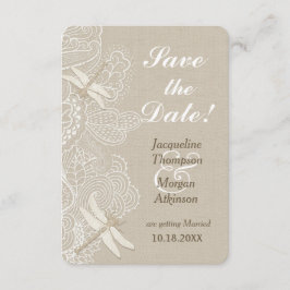 麻とレースのラスティックな結婚式のSave The Date 招待状
