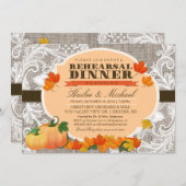 麻とレースの秋の落ち葉とパンプキンのリハーサルディナー 招待状 (正面/裏面)