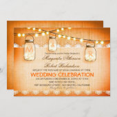 麻とレースの紐ランプとメイソンジャー 結婚式 招待状 (正面/裏面)