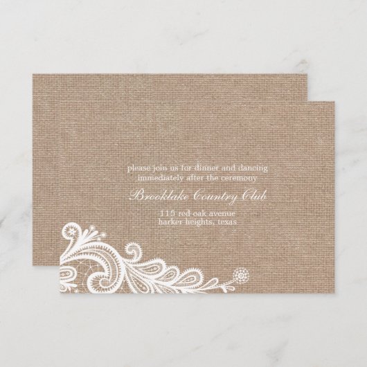 麻とレースの結婚式の受付カード 招待状 (正面/裏面)