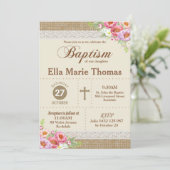 麻とレースの花の洗礼・ baptism ルスティックガール 招待状 (スタンド正面)