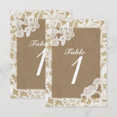 麻と白の花レースのラスティックテーブルナンバー 招待状 (正面/裏面)