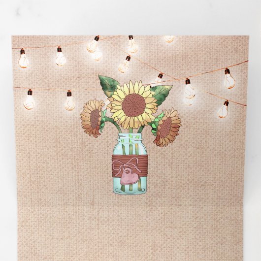 麻のひまわり メイソンジャー ストリング ライト ウェディング 三つ折り招待状 (内部最初)