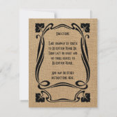 麻のクロス ブラック アートデコ ウェディング レセプション カード (裏面)