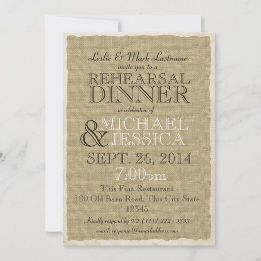 麻のクロス リハーサルディナー 招待状 (正面)