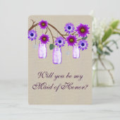 麻のサクセスフルなパープルのメイソンジャー メイド オブ オナー カード (スタンド正面)