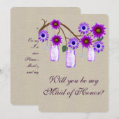 麻のサテン ラスティック パープル メイソンジャー メイド オブ オナー カード (正面/裏面)