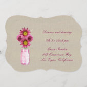 麻のサビれたピンクのメイソンジャー受付カード 招待状 (正面/裏面)