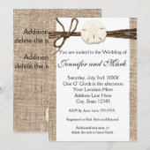 麻のサンドダラー ビーチ ラスティック ウェディング 招待状 (正面/裏面)