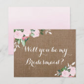 麻のピンクの牡丹の花のウェディングパーティーのお願い 招待状 (正面/裏面)