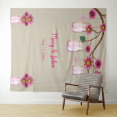 麻のピンクの花のメイソンジャー 写真用背景 タペストリー (インサイチュ(横))