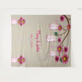 麻のピンクの花のメイソンジャー 写真用背景 タペストリー (正面(横))