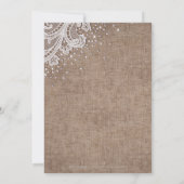 麻のレースに銀のグリッターをあしらった、素朴な雰囲気のブライダルシャワーの装飾 招待状 (裏面)