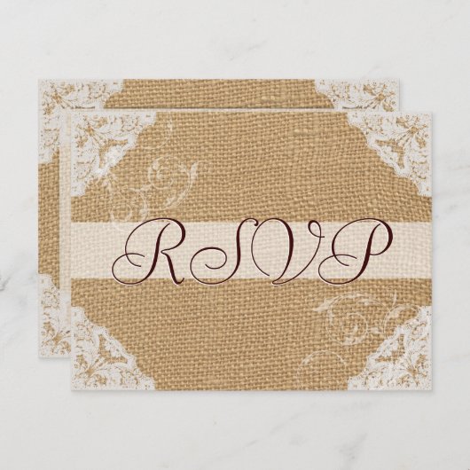 麻のレースのクラシカルなホワイト ウェディングの出欠確認 出欠カード (正面/裏面)