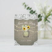 麻のレースひまわりデイジー メイソン Save the Date 案内ポストカード (スタンド正面)