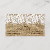 麻の上の白いレースと真珠の色のバーラップ 名刺 (裏面)