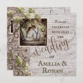 麻の入った木製のウェディング 招待状 (正面/裏面)