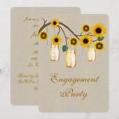 麻の実に囲まれた黄色のメイソンジャーを使ったエンゲージメントパーティ 招待状 (正面/裏面)