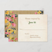 麻の布に咲く国の花 ウェディング招待状 出席の返事 招待状 (正面/裏面)