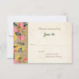 麻の布に咲く国の花 ウェディング招待状 出席の返事 招待状