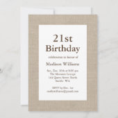麻の布の21歳の誕生日パーティー招待状 招待状 (裏面)