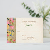 麻の生地に咲く国花のウェディング招待状 RSVP 招待状 (スタンド正面)