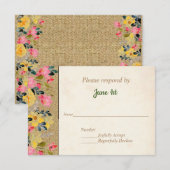 麻の生地に咲く国花のウェディング招待状 RSVP 招待状 (正面/裏面)