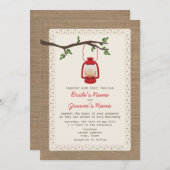 麻の織物にインスパイアされたオイルランプ キャンピング ウェディング 招待状 (正面/裏面)