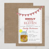 麻の織物にインスパイアされたスイートティーの誕生日 招待状 (正面/裏面)