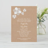 麻の織物にレースの花を飾った結婚式招待状 招待状 (スタンド正面)