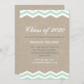 麻の織物を使ったミント色のシェブロン卒業招待状 招待状 (正面/裏面)