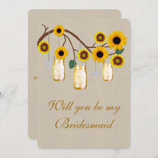 麻の葉のクラフトイエローメイソンジャー ブライドメイドカード 招待状 (正面/裏面)