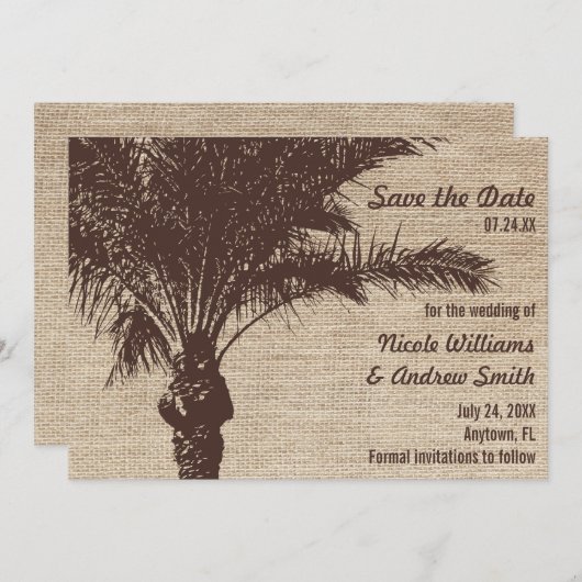 麻の葉のパームツリー ブラウン 結婚式のSave the Dateのお知らせ セーブザデート (正面/裏面)