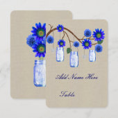 麻の葉のブルーのメイソンジャー テーブルプレースカード 招待状 (正面/裏面)