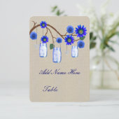 麻の葉のブルーのメイソンジャー テーブルプレースカード 招待状 (スタンド正面)